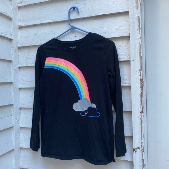 🏷️ Cat & Jack Black Long Sleeve Tee with Sparkly Rainbow Graphic 🌈🦄🌦️ - Picture 9 of 9